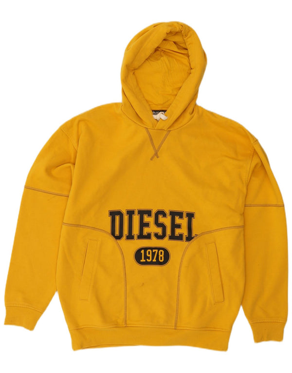 Diesel Mens Graphic Hoodie Jumper Small Yellow Cotton