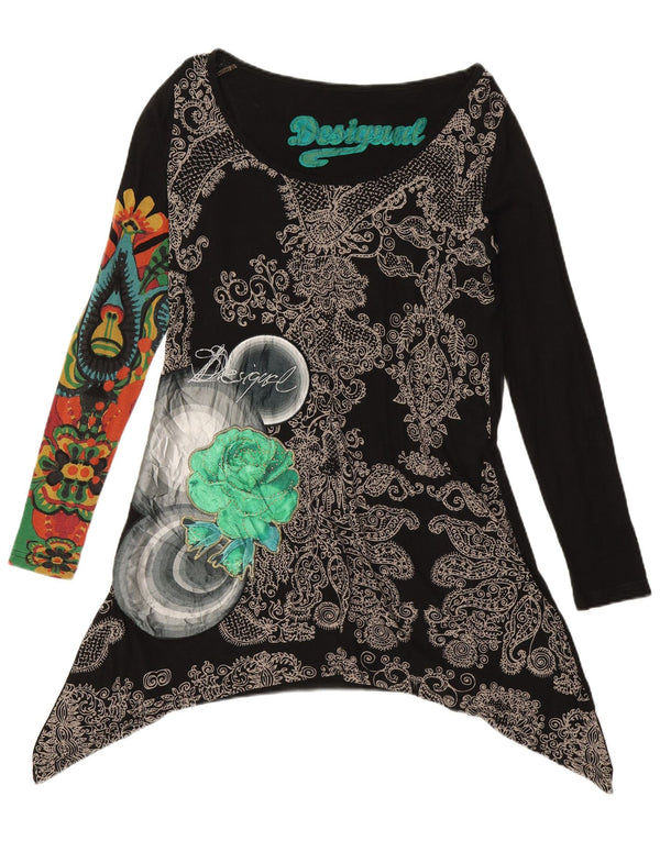 DESIGUAL Womens Graphic Asymmetric Tunic Top UK 14 Large Black Paisley