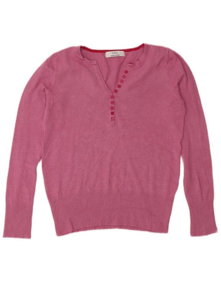 Marks & Spencer Γυναικείο πουλόβερ με λαιμό κουμπιά UK 8 Small Pink Viscose