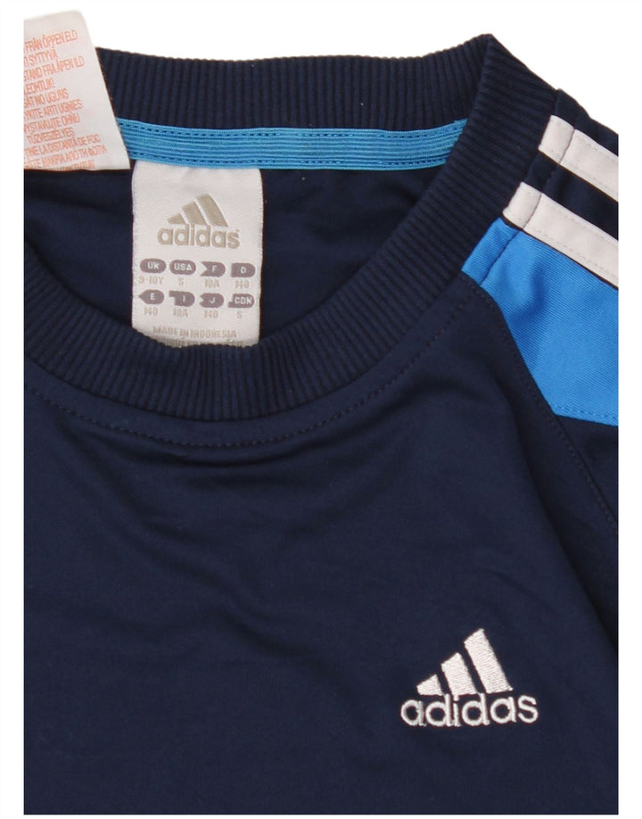 ADIDAS Boys T-Shirt Top 9-10 Years Navy Blue Colourblock Polyester