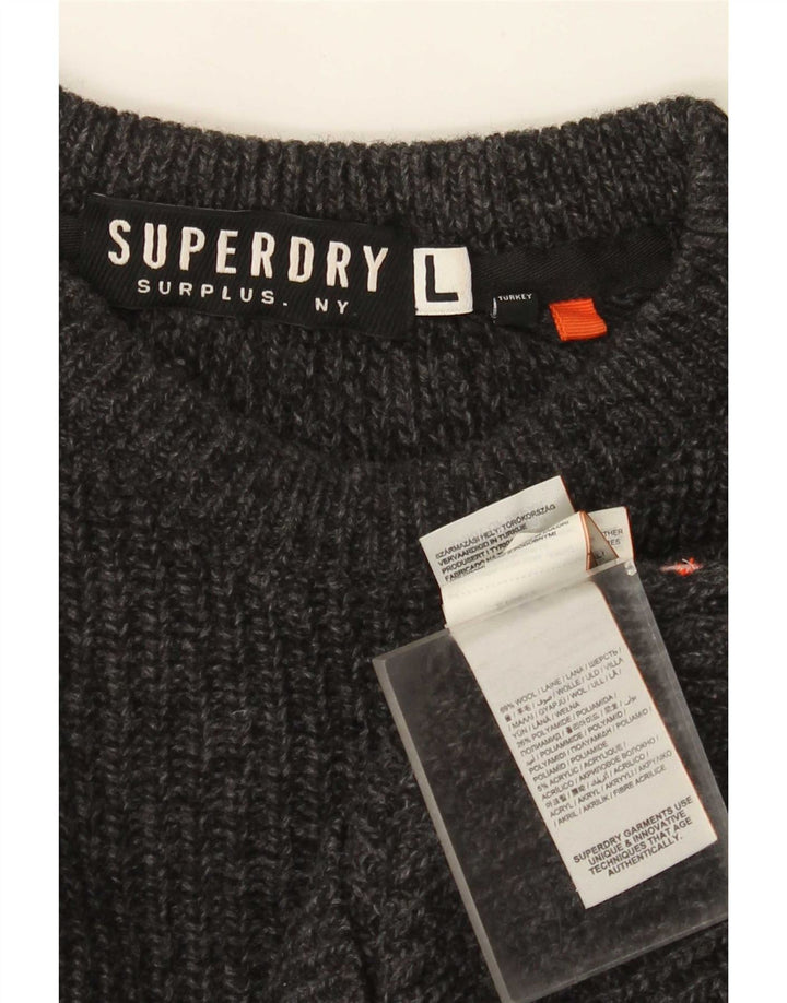 Superdry Ανδρικό πουλόβερ με λαιμόκαυστο, μεγάλο γκρι μαλλί