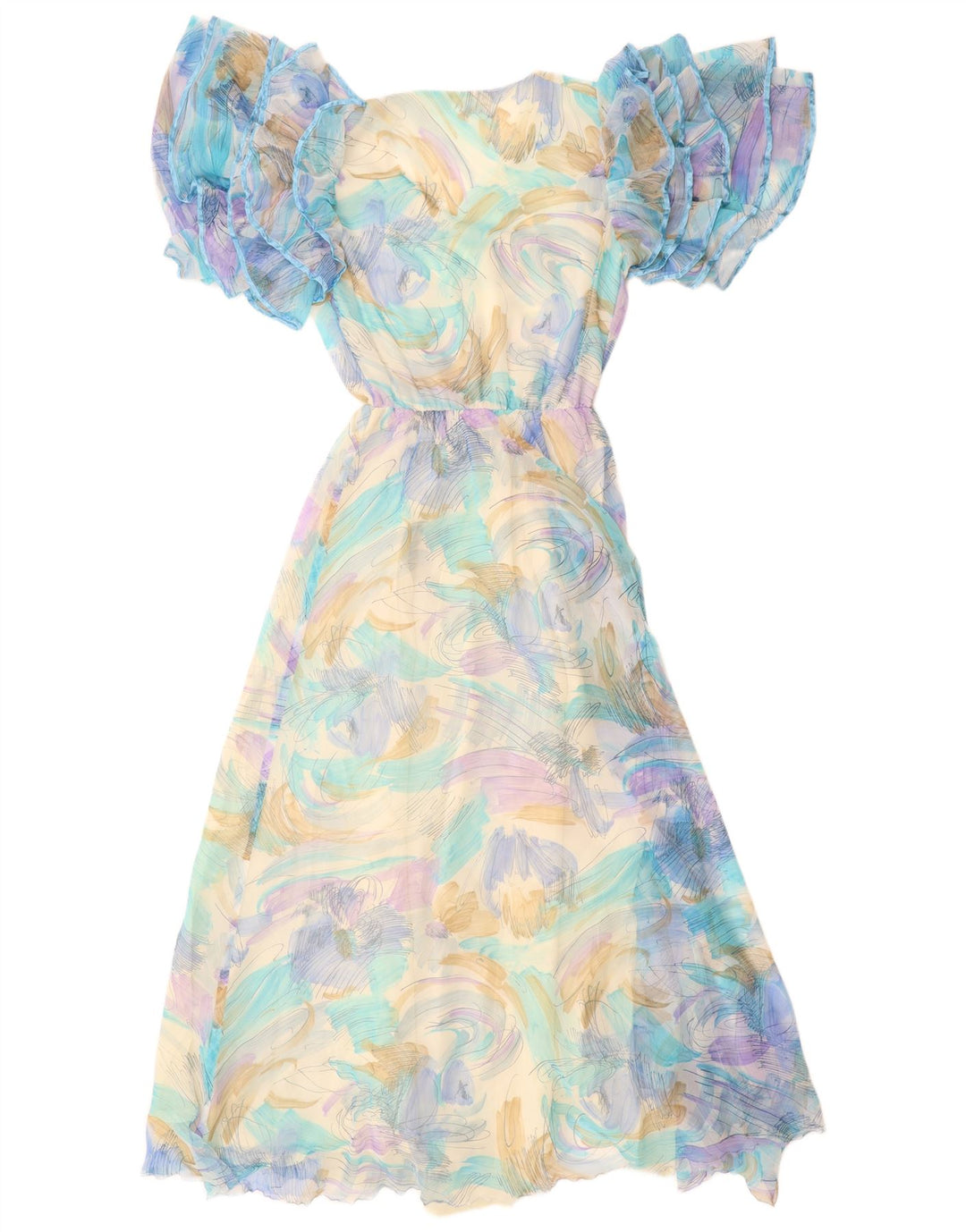 VINTAGE Γυναικείο μάξι φόρεμα με αφηρημένο σχέδιο UK 12 μεσαίο μπλε