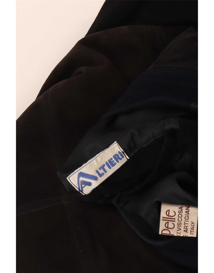 Vintage Ανδρικό Suede Bomber Jacket UK 38 Medium Black Colourblock Δέρμα