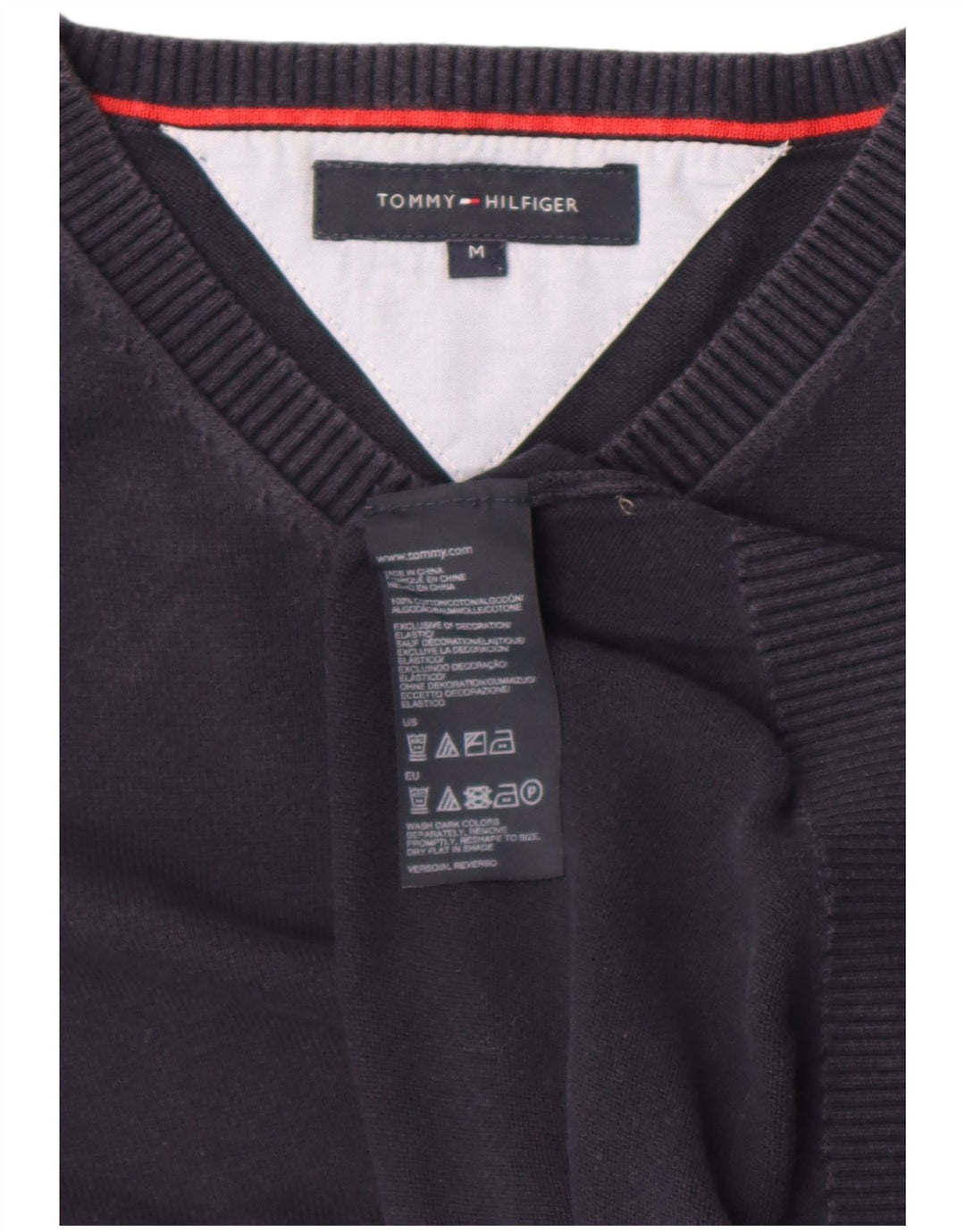 Ανδρικό πουλόβερ Tommy Hilfiger με V λαιμόκοψη, μεσαίο μπλε βαμβακερό