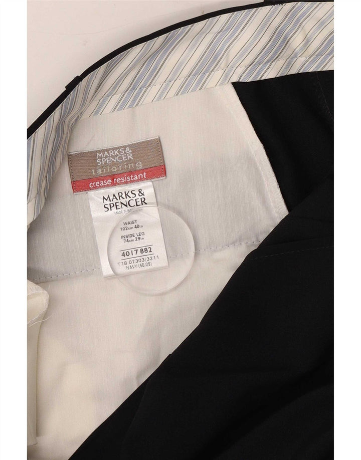 Marks & Spencer Ανδρικό παντελόνι με καρφίτσα W40 L29 Navy Blue Polyester