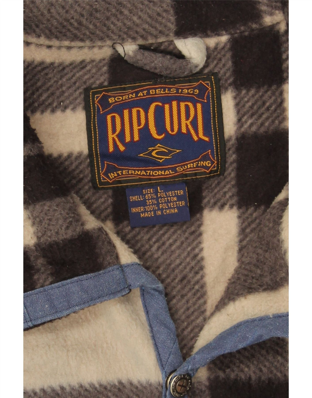 Rip Curl Ανδρικό Fleece Jacket UK 40 Large Beige Check Polyester