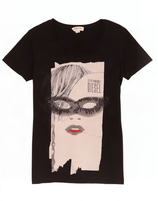 Diesel Γυναικείο γραφικό T-Shirt Top UK 10 Small Black