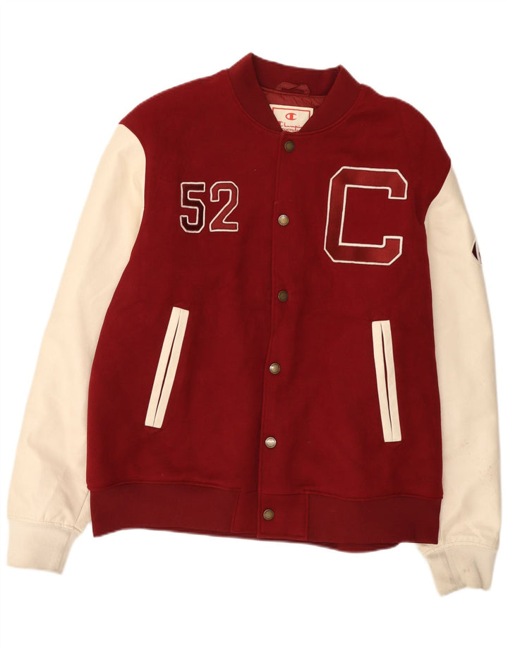 Champion Mens Graphic Varsity Jacket UK 44 2XL Burgundy Colorblock