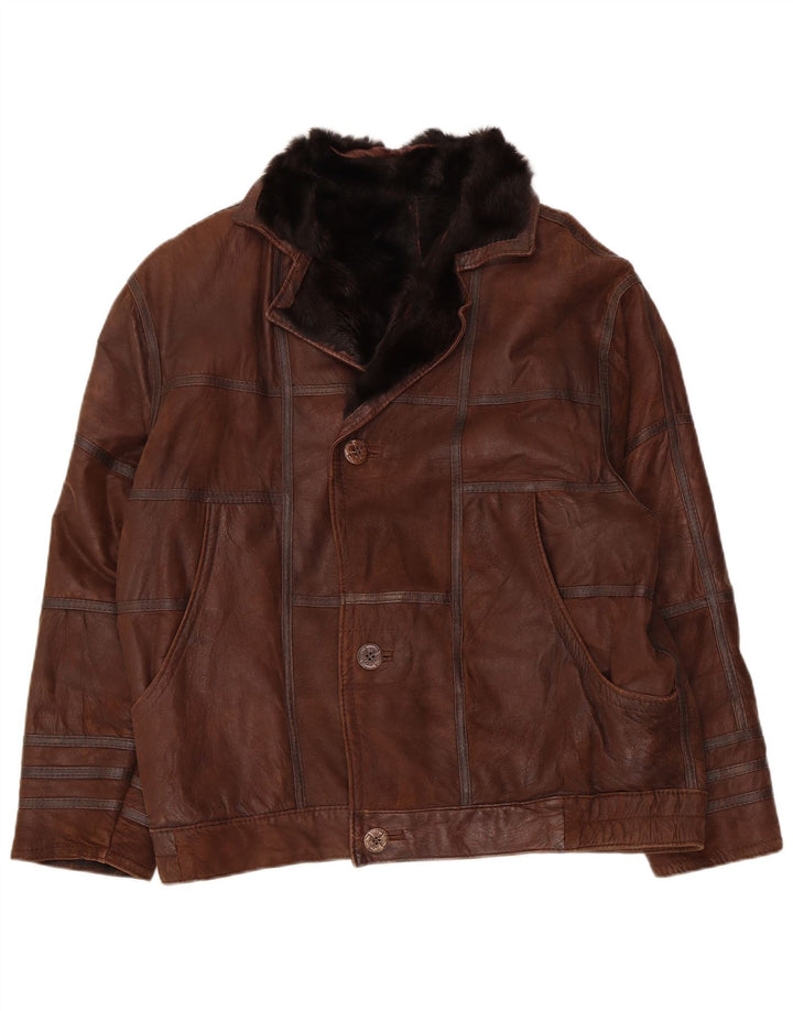 Vintage Ανδρικό Shearling Jacket UK 40 Large Brown Patchwork
