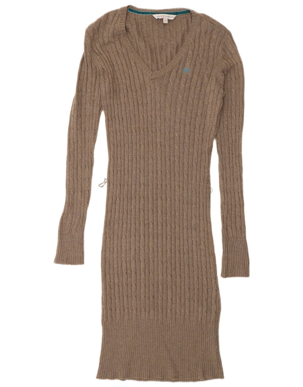 Crew Clothing Γυναικείο μακρυμάνικο φόρεμα UK 10 Μικρό καφέ βαμβακερό