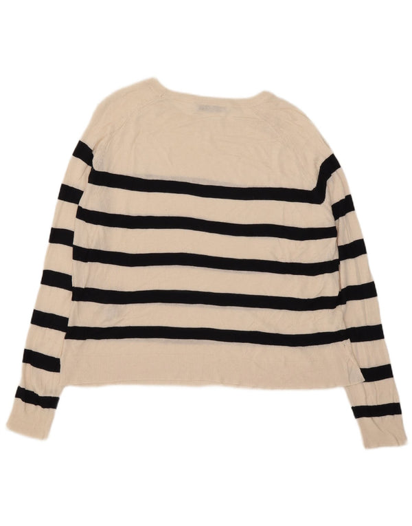Zara γυναικείο πουλόβερ με λαιμόκαυστο UK 10 Small Off White ριγέ