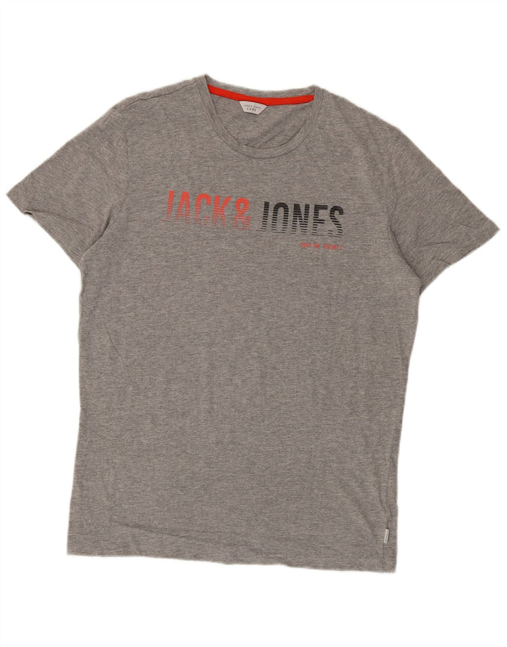 Jack & Jones Ανδρικό γραφικό μπλουζάκι με κορδόνι, μεσαίο βαμβακερό γκρι
