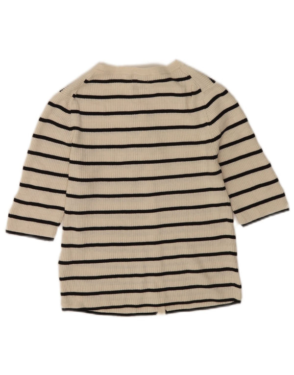 Massimo Dutti Γυναικείο Crop Cardigan πουλόβερ UK 10 Small Off White ριγέ