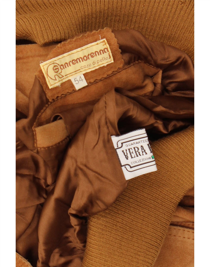 Vintage Ανδρικό Suede Bomber Jacket IT 54 2XL Καφέ Δερμάτινο