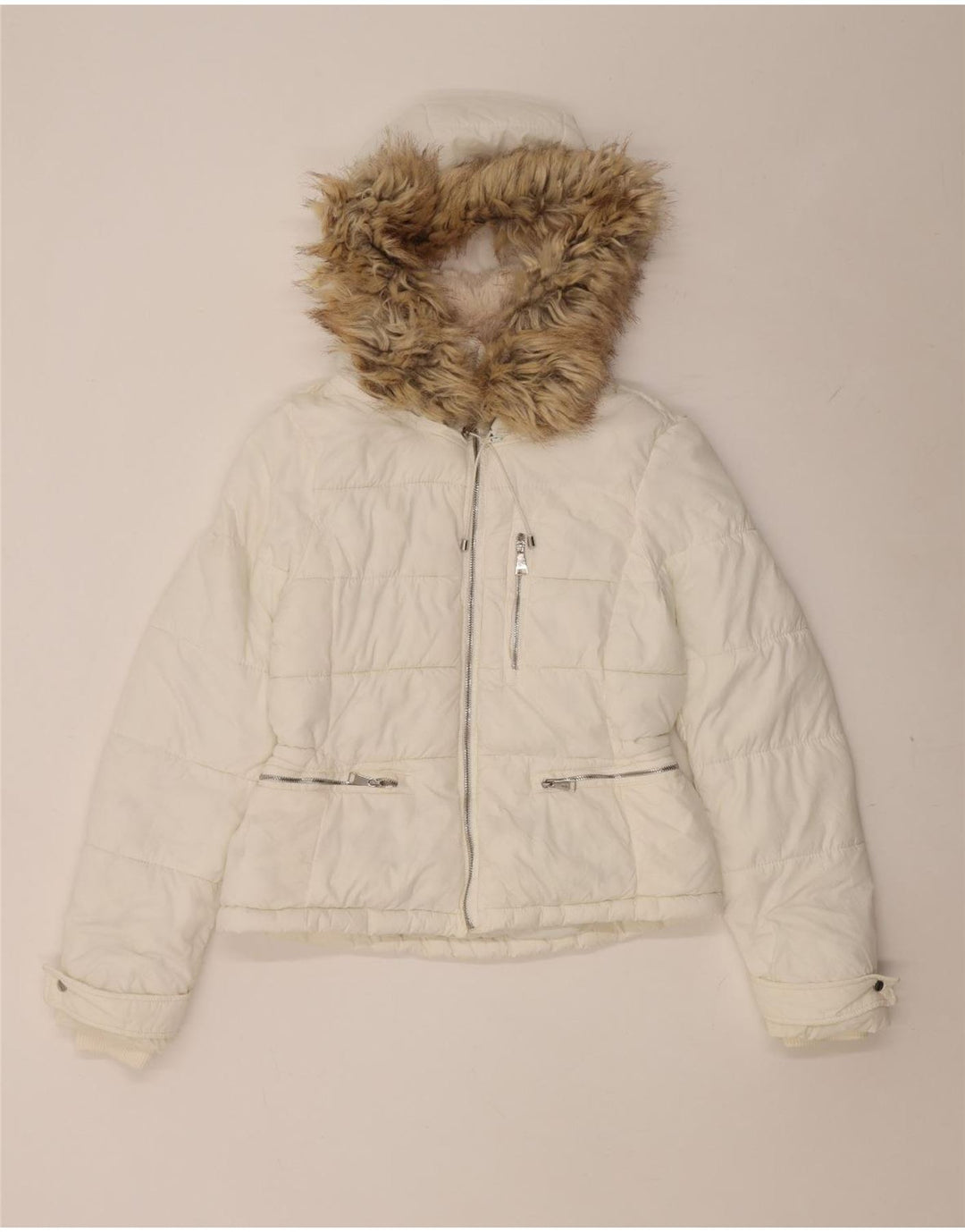 Zara Γυναικείο μπουφάν με κουκούλα UK 10 Small White Polyamide