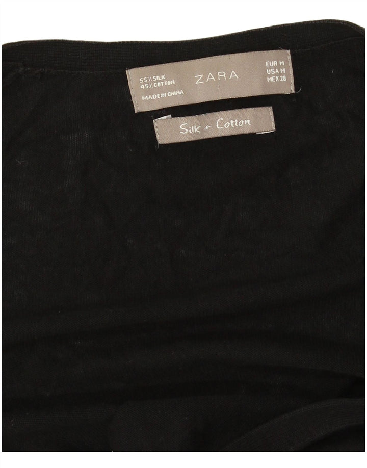 Zara Γυναικεία Ζακέτα Longline UK 14 Medium Black Silk