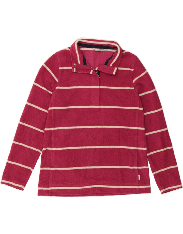 ROHAN Womens Zip Neck Fleece Jumper UK 14 Medium Pink Striped Polyester Vintage Rohan and Second-Hand Rohan from Messina Hembry 