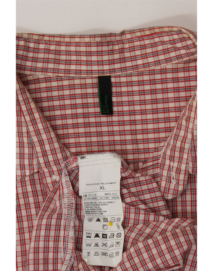 Ανδρικό κοντομάνικο πουκάμισο Benetton XL Κόκκινο βαμβακερό