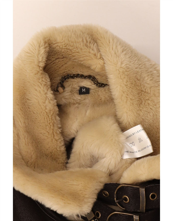 Vintage Ανδρικό Bomber Shearling Jacket UK 38 Medium Brown Δερμάτινο