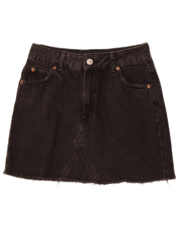 Topshop Womens Denim Skirt UK 8 Small W26  Black Cotton