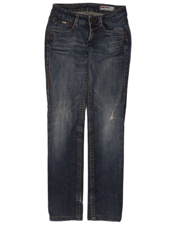 Gas Womens Distressed Low Waist Slim Jeans W28 L30 Blue Cotton