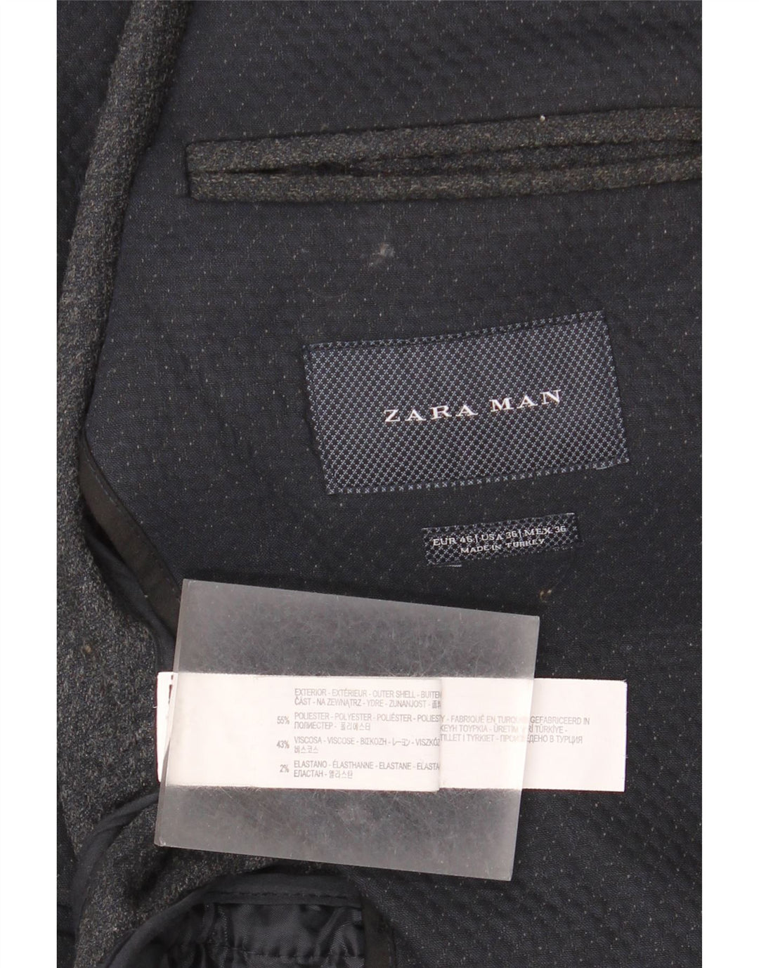 Zara Ανδρικό σακάκι μπλέιζερ με 2 κουμπιά EU 46 Small Navy Blue γεωμετρικός πολυεστέρας