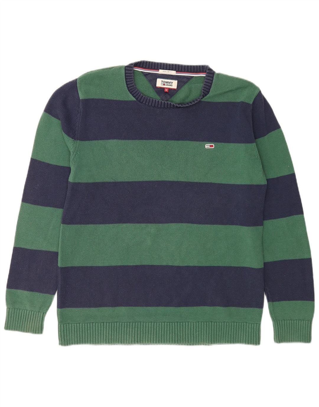 Ανδρικό πουλόβερ με λαιμόκοψη Tommy Hilfiger με μεσαίο πράσινο ριγέ
