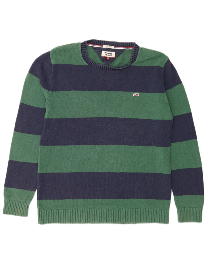 Ανδρικό πουλόβερ με λαιμόκοψη Tommy Hilfiger με μεσαίο πράσινο ριγέ