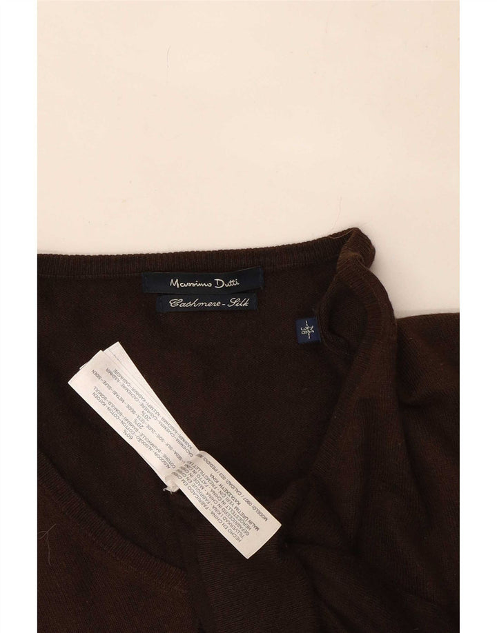 Ανδρικό πουλόβερ Massimo Dutti με λαιμόκοψη σε μεσαίο καφέ κασμίρ