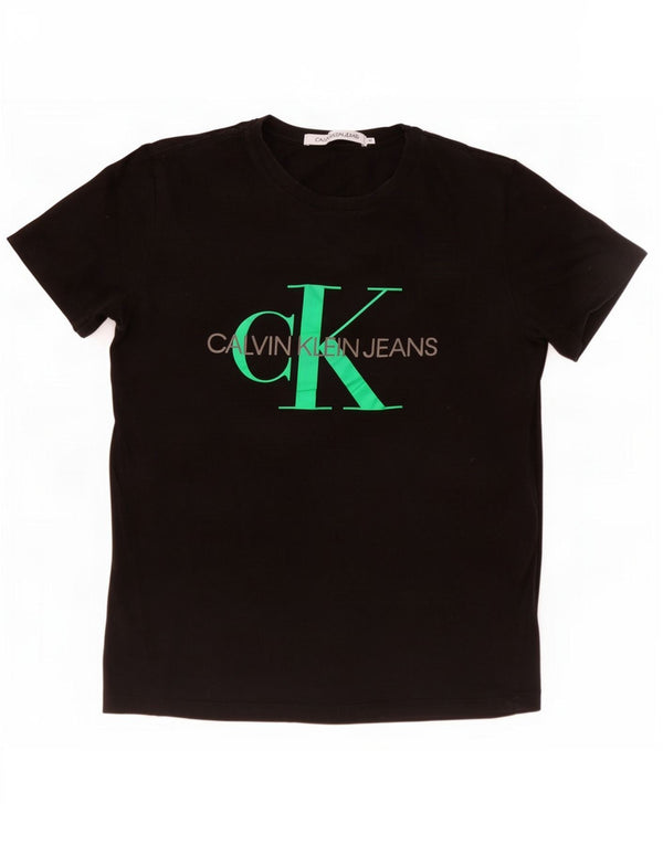 Γυναικείο γραφικό μπλουζάκι Calvin Klein Jeans Top UK 12 μεσαίο μαύρο βαμβακερό