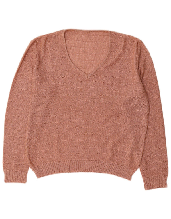 Vintage γυναικείο πουλόβερ με λαιμόκοψη UK 16 μεγάλο ροζ ριγέ