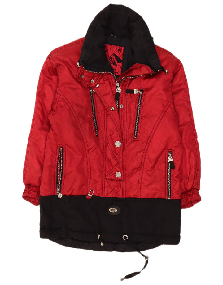 C&A Γυναικείο Rodeo Hooded Oversized Ski Jacket UK 10 Small Red Colourblock