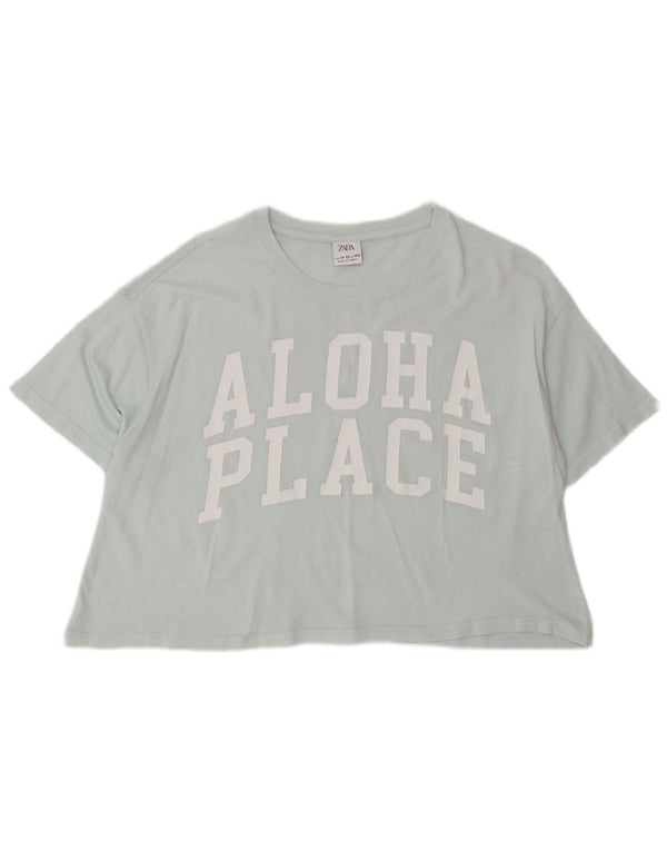 Zara Girls Crop Graphic T-Shirt Top 11-12 Years Blue