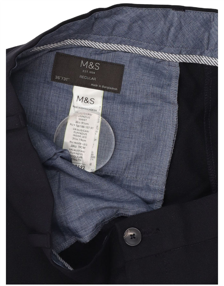 Marks & Spencer Ανδρικό παντελόνι Chino με κανονική εφαρμογή W36 L31 Navy Blue Polyester