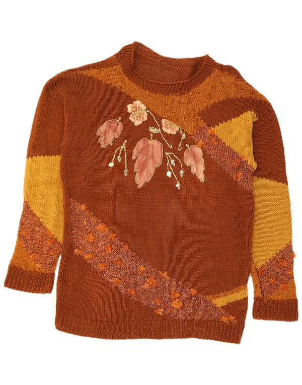 Vintage γυναικείο πουλόβερ με λαιμόκοψη UK 16 Large Brown Floral