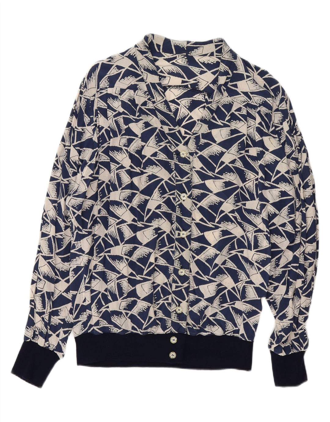VINTAGE Womens Oversized Shirt Blouse IT 50 XL Navy Blue Geometric