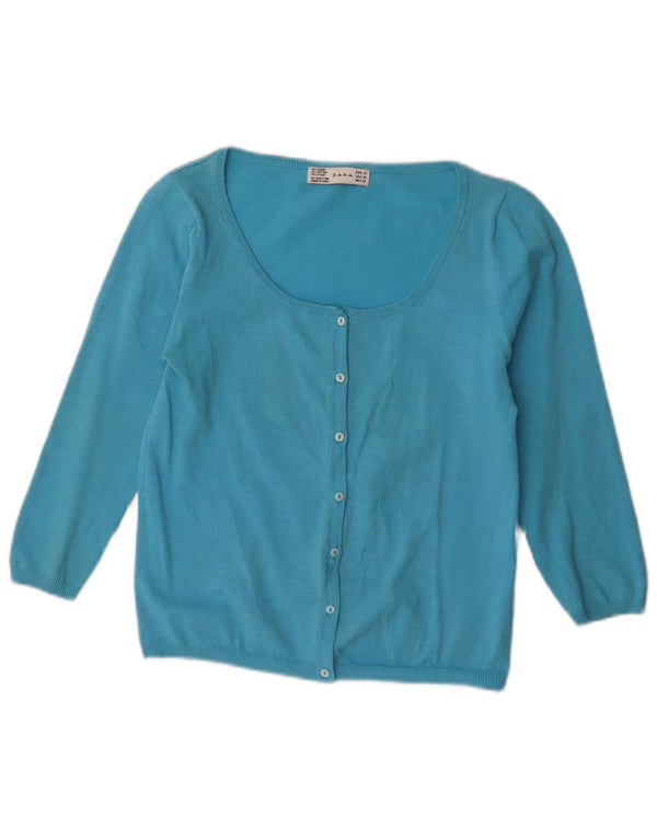 Zara γυναικείο πουλόβερ 3/4 μανίκι Crop ζακέτα UK 12 Medium Blue