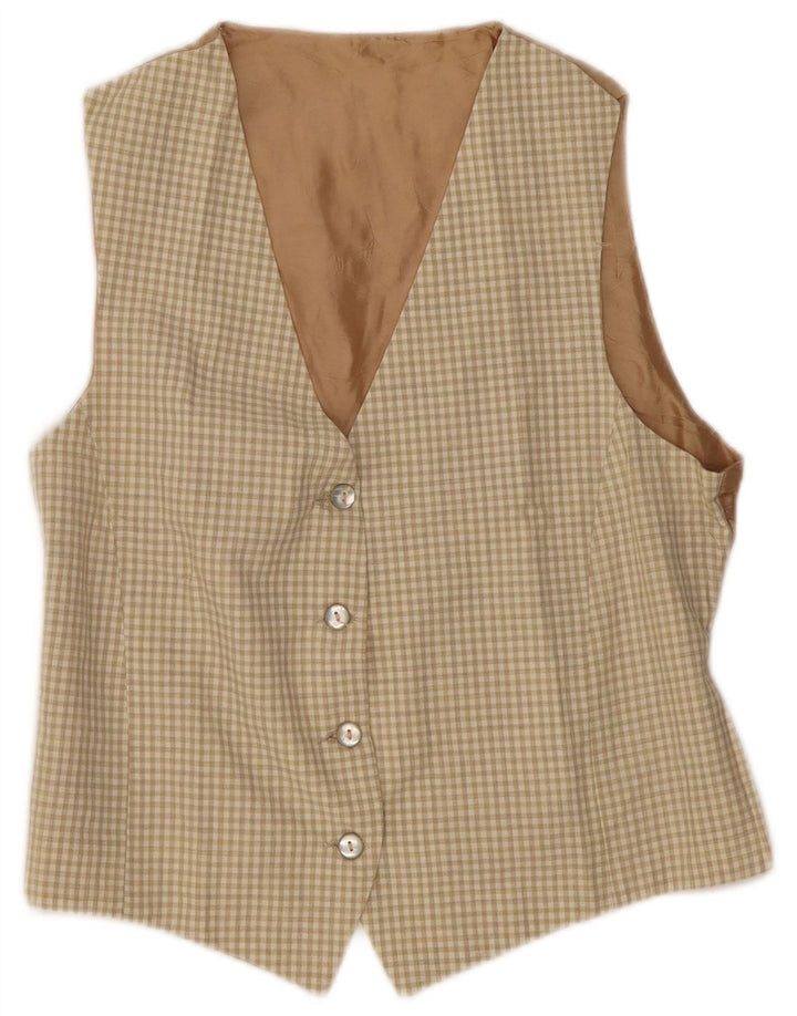 Vintage γυναικείο γιλέκο UK 12 Medium Beige Gingham