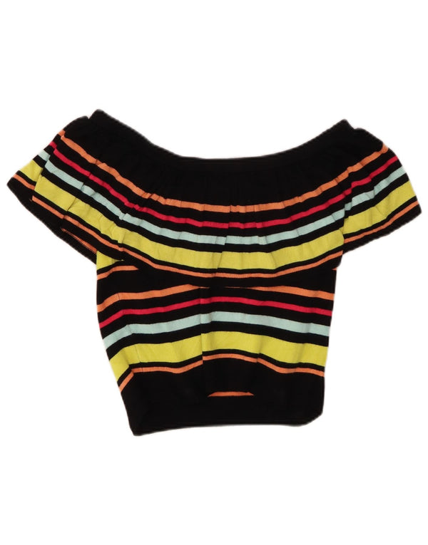 GUESS Womens Crop Off Shoulder Top UK 12 Medium Multicoloured Striped