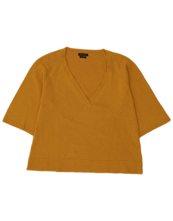 Massimo Dutti γυναικείο πουλόβερ με κοντό μανίκι V λαιμόκοψη UK 14 Μεσαίο κίτρινο