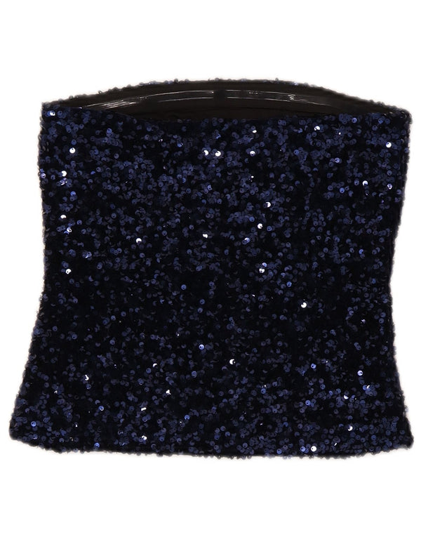 Etam Womens Crop Strapless Top 10 Small Navy Blue Polyester