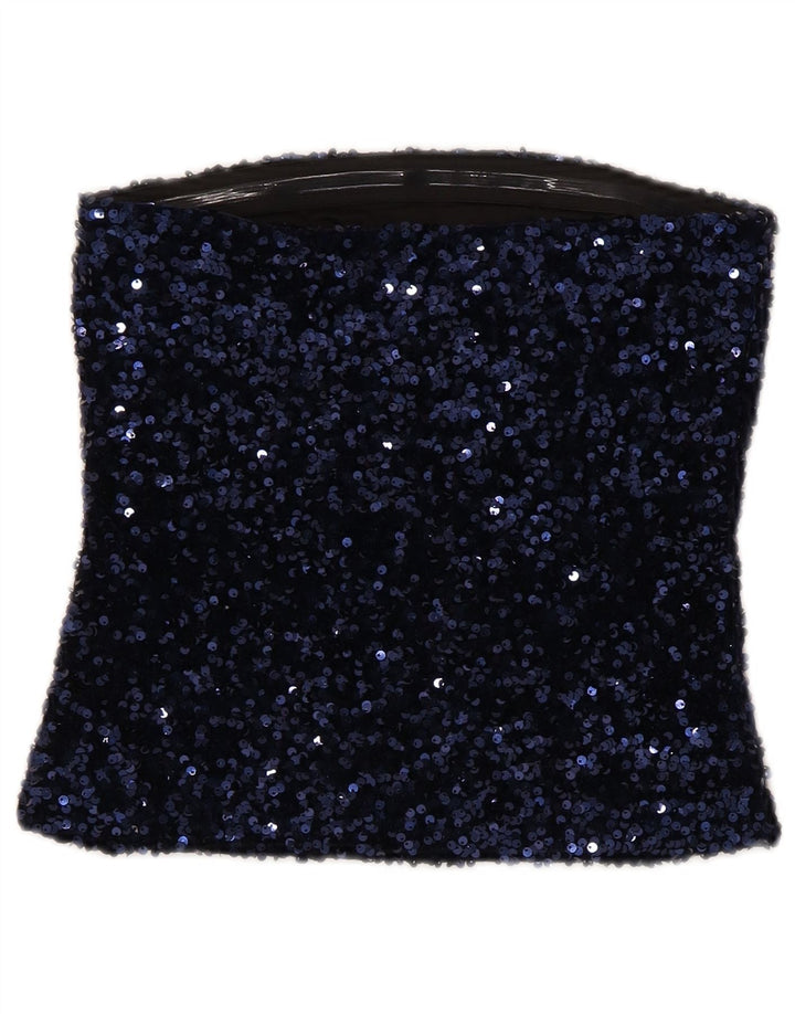 Etam Womens Crop Strapless Top 10 Small Navy Blue Polyester