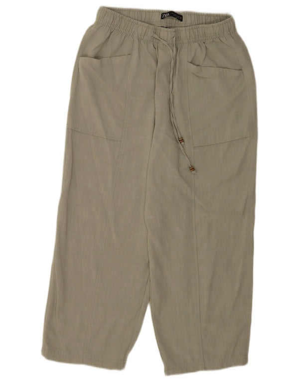 Zara Γυναικείο Κομμένο Παντελόνι Loose Fit Medium W28 L24 Πράσινη βισκόζη
