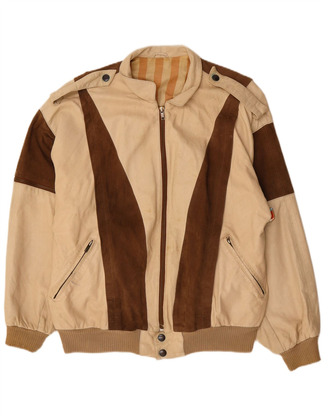 Ανδρικό δερμάτινο μπουφάν VINTAGE Military IT 50 Large Beige Colourblock