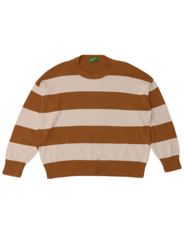 Γυναικείο πουλόβερ Benetton Crew Neck Jumper UK 10 Small Brown ριγέ