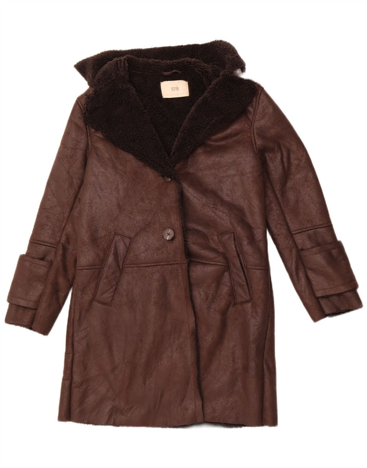STRADIVARIUS Γυναικείο Oversized παλτό Sherpa UK 6 XS καφέ πολυεστέρας