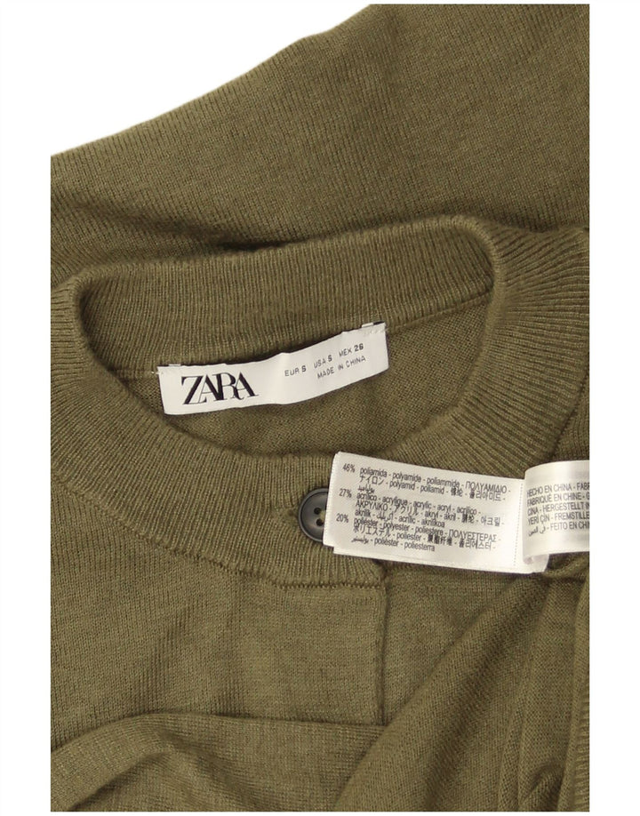 Zara Γυναικεία Ζακέτα Crop UK 10 Small Khaki Polyamide