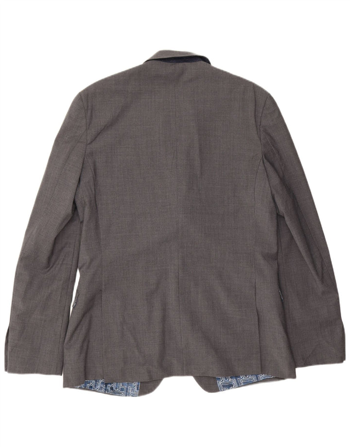 Ted Baker Ανδρικό μπουφάν σακάκι με 2 κουμπιά, σακάκι UK 42 XL γκρι μαλλί