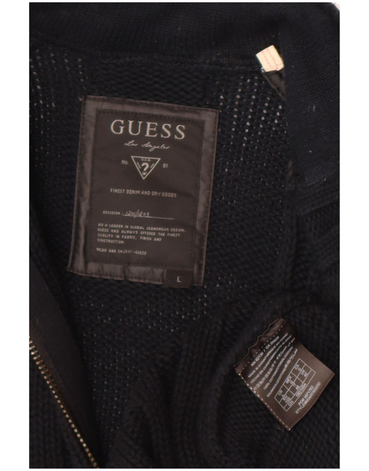 Ανδρικό πουλόβερ ζακέτα Guess μεγάλο μαύρο βαμβακερό