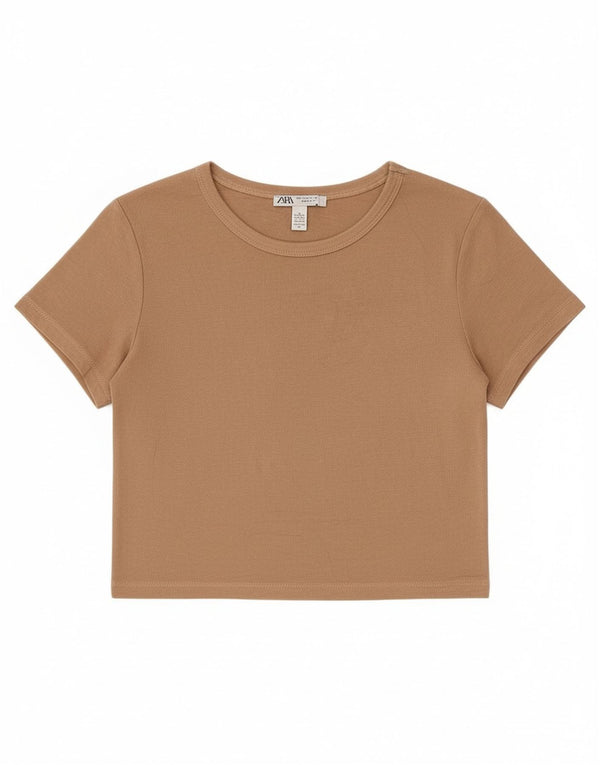 Zara Γυναικείο T-Shirt T-Shirt Top UK 14 Large Beige Viscose